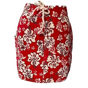 Hand made HOT FISH Tropical print beach skirt Velcro closure Red & White